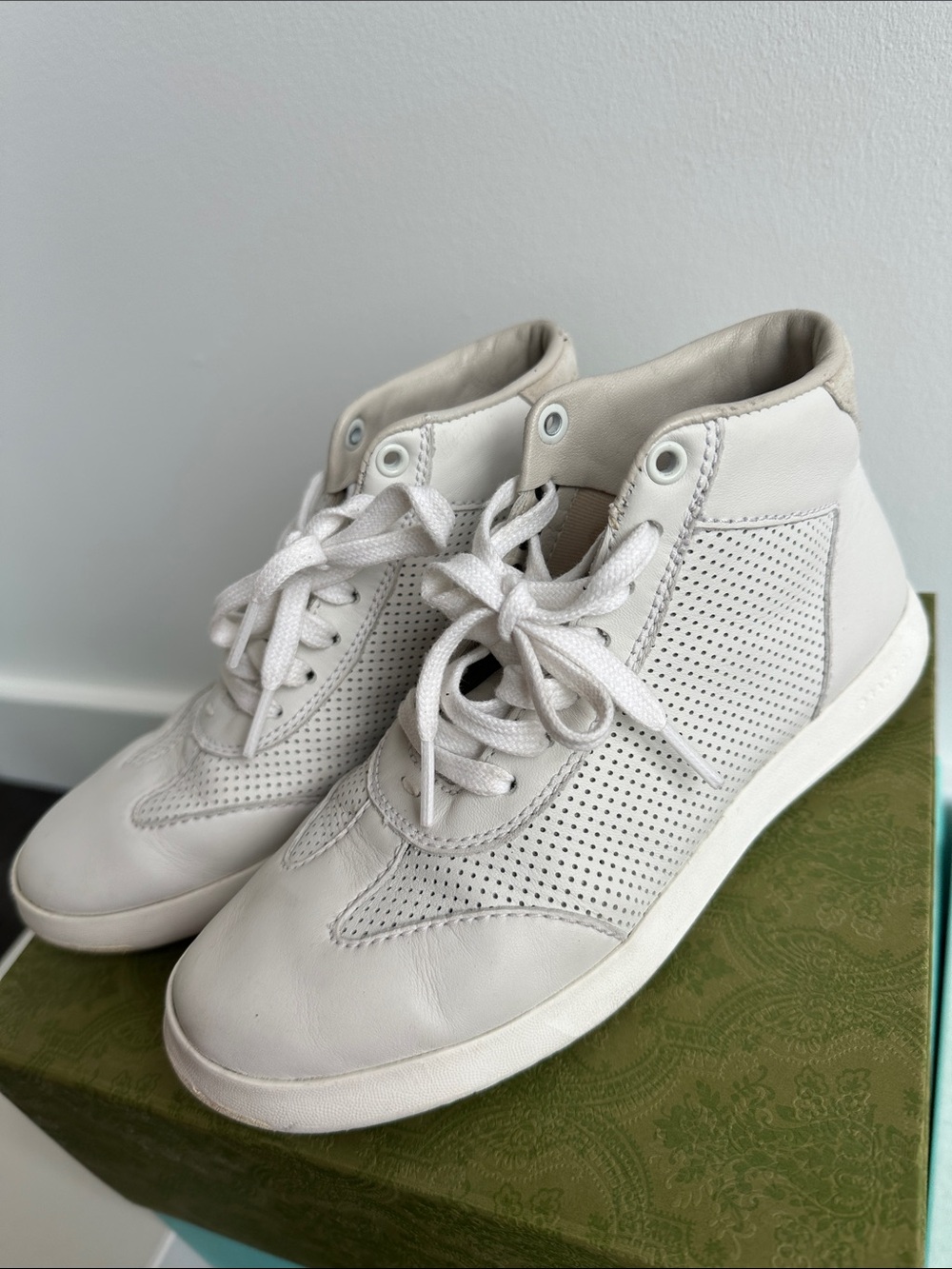 COLE HAAN Women's White Perforated High-Top Sneakers